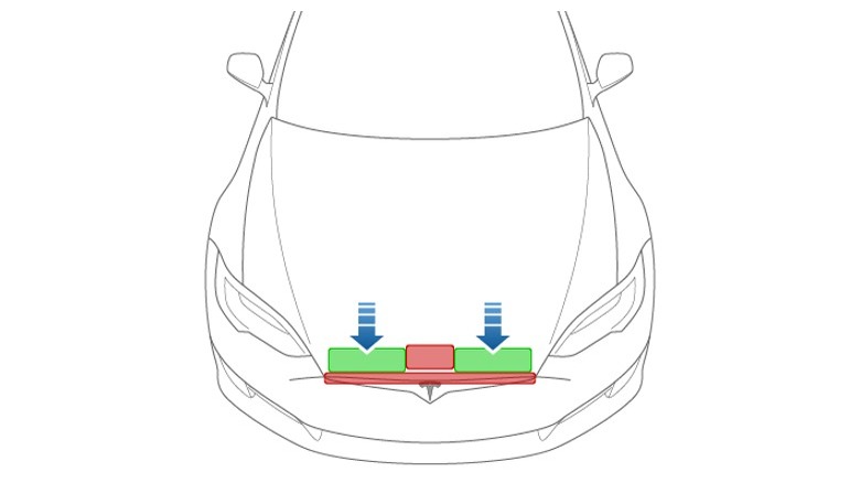 Tesla Model S hood closure areas