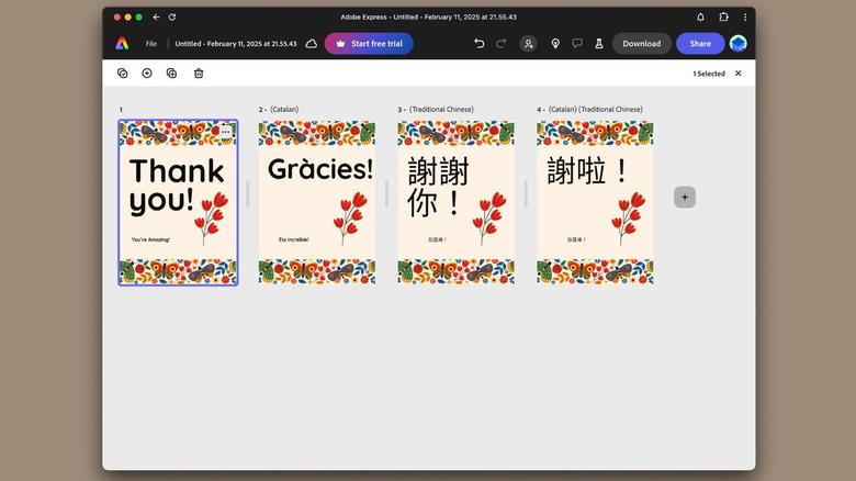 Translated designs in Adobe Express