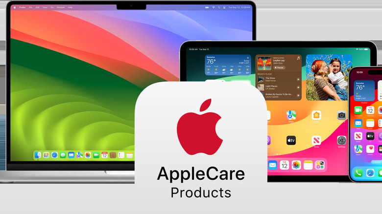 AppleCare logo with devices behind