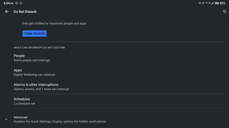 Do Not Disturb settings on Android