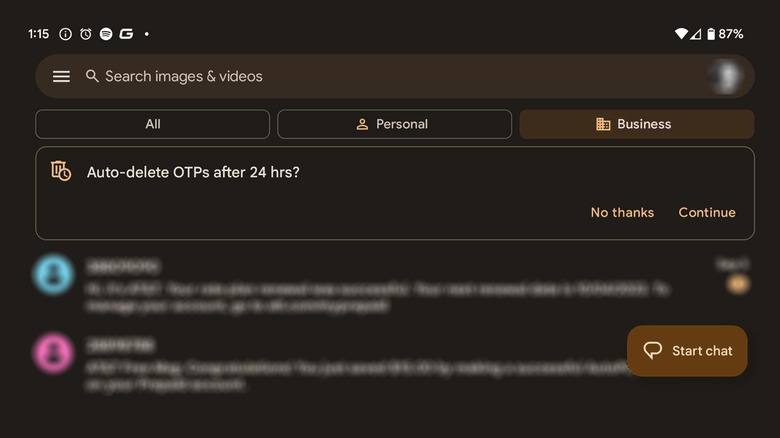 Google Messages auto-delete OTPS prompt