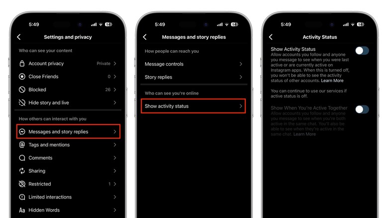 Instagram Activity Status settings