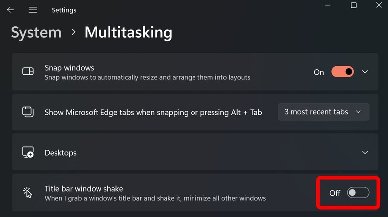 Windows 11 Multitasking setting