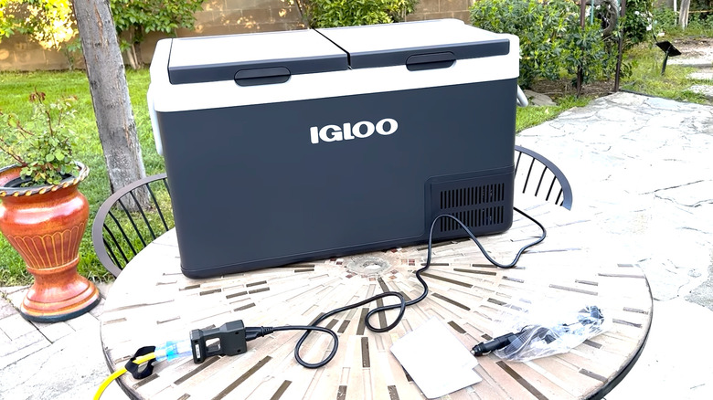 Igloo cooler on outdoor table