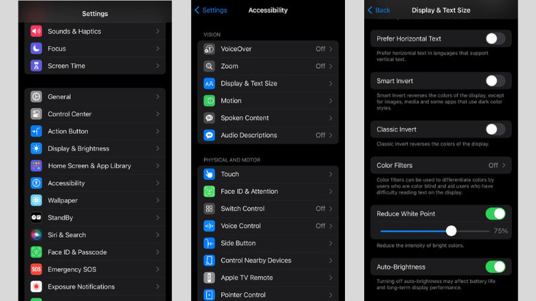 activating Reduce White Point on iPhone