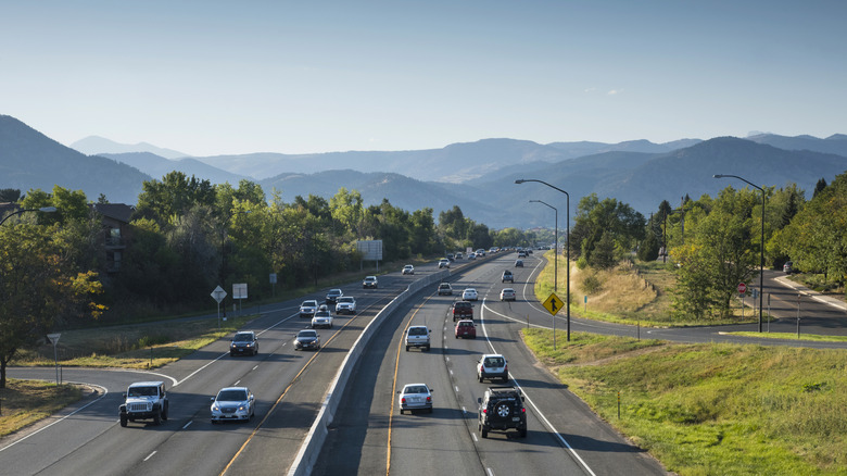 Aerial view of vehicles on highway