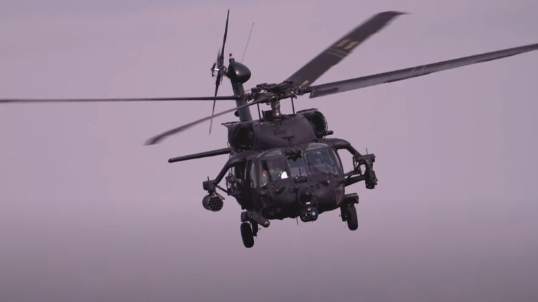 Frontal view of MH-60 DAP flying