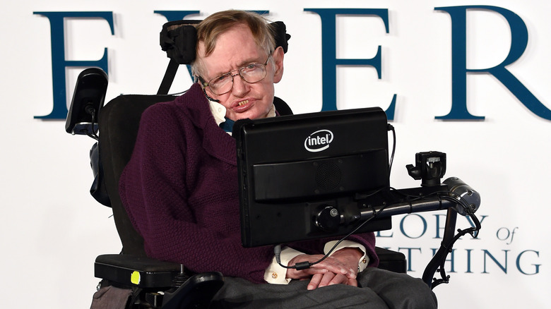 Stephen Hawking with wheelchair and communication interface