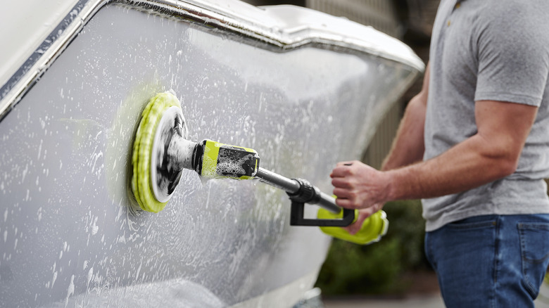 Ryobi power scrubber on boat