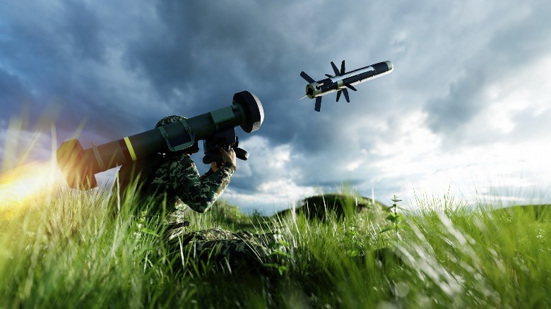 Soldier shooting an anti-tank missile