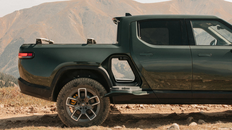 A closeup on the Rivian gear tunnel 