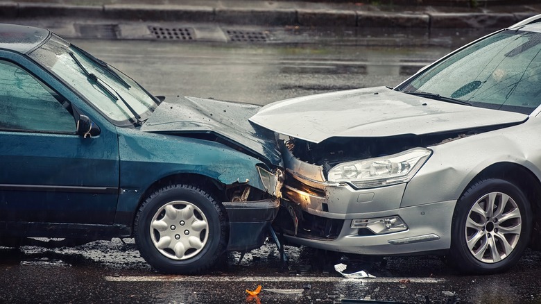 Two cars after a head-on collision