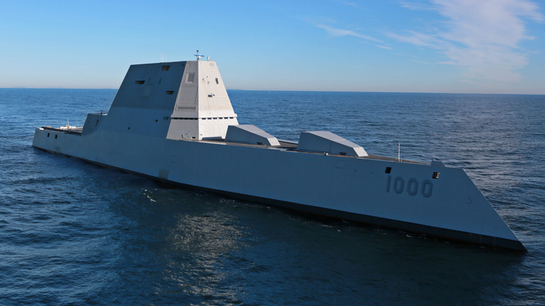 USS Zumwalt on the ocean side view