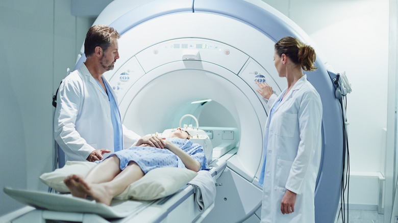 Hospital patient in MRI machine