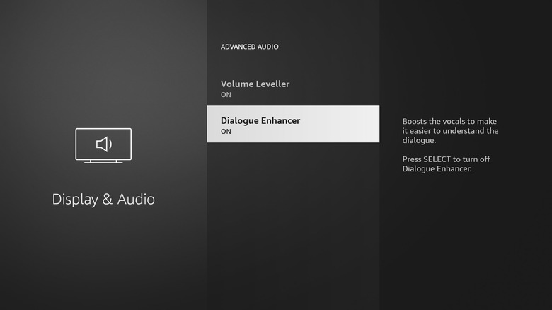 Fire TV Dialogue Enhancer menu