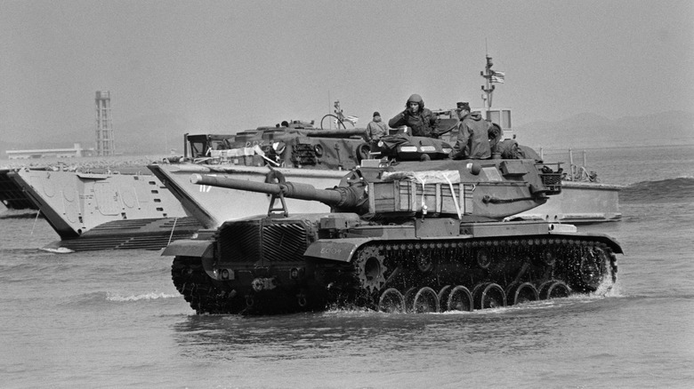 M6 tank driving through water