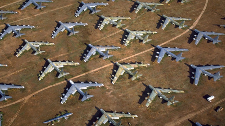 Retired B-52 Stratofortresses parked at the "Bone Yard" at Davis Montham Air Force Base in Tuscon, Arizona