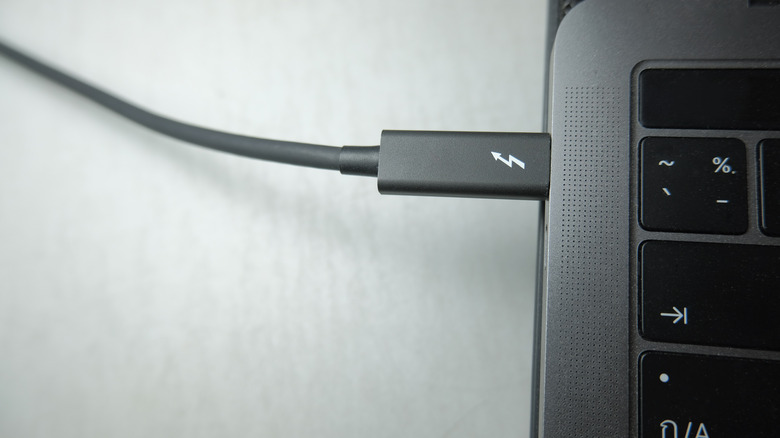 Thunderbolt cable plugged into a Mac