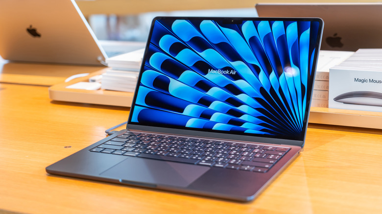 A MacBook Air on display at an Apple Store.