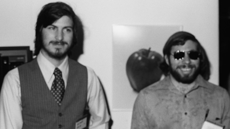 Steve Jobs and Steve Wozniak photographed in black and white