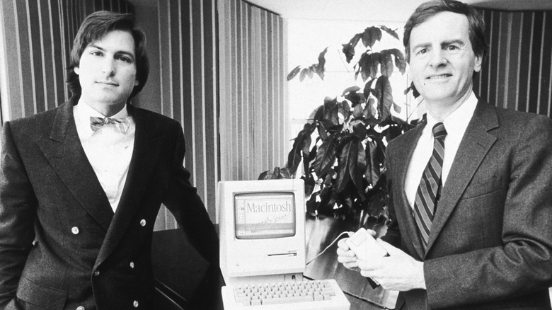 Jobs and Sculley pictured together with a Macintosh