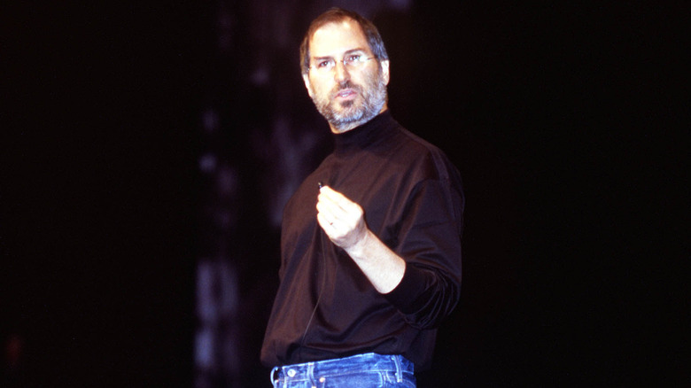 Steve Jobs in his iconic turtle neck and jeans