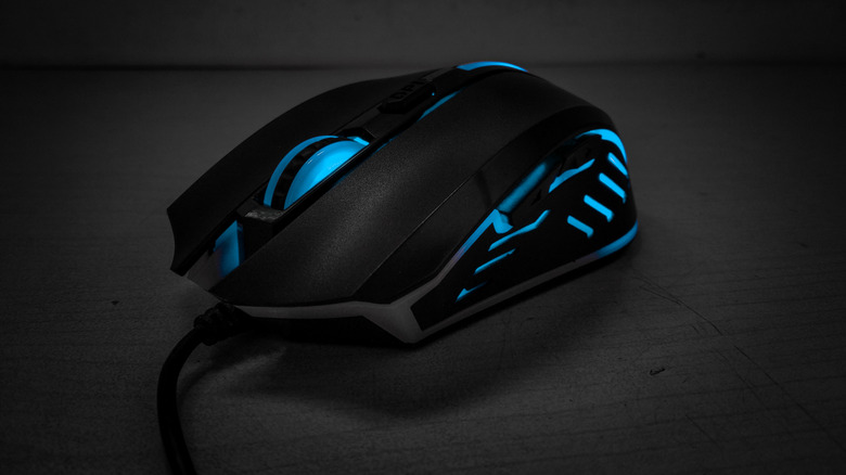 black gaming mouse with blue lights