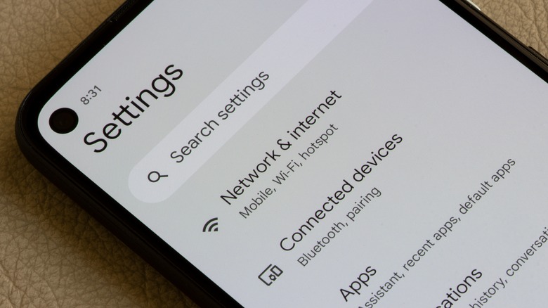 Android smartphone settings menu