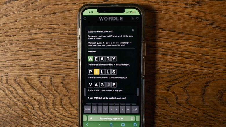 Popular puzzle game Wordle on a smartphone.