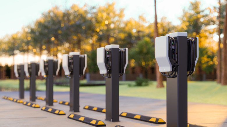 Line of electric vehicle charging stations