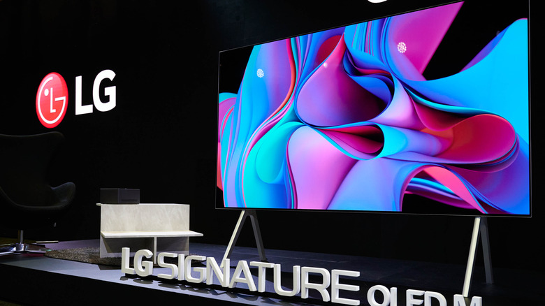 An LG OLED television on display