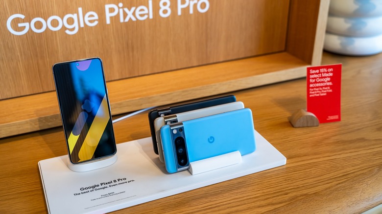 Pixel 8 Pro displayed in a store