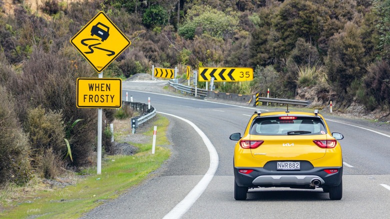 Car approaching twisty road