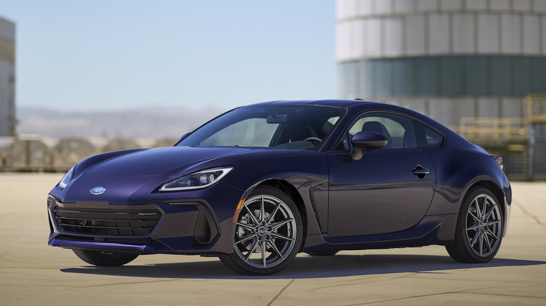 Front 3/4 view of a blue 2025 Subaru BRZ