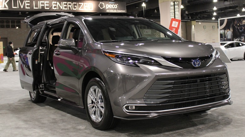 Toyota Sienna hybrid in a showroom