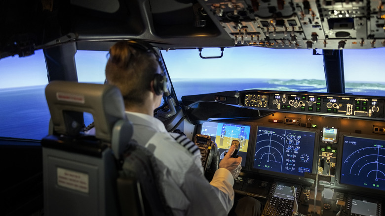 Pilot in a flight simulator