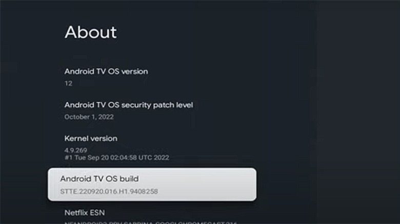 TV OS build highlighted 