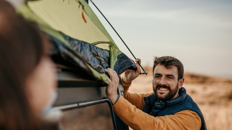 setting up truck tent