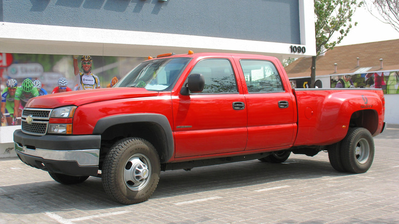 Red Chevrolet Silverado 3500 crew cab pickup truck