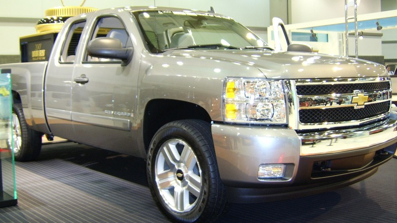 Silver 2007 Chevy Silverado on display