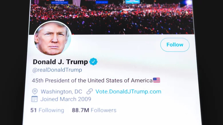 The Twitter profile of Donald Trump. 