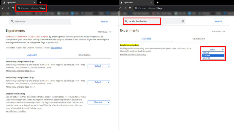 Google Chrome Flags and parallel downloading feature