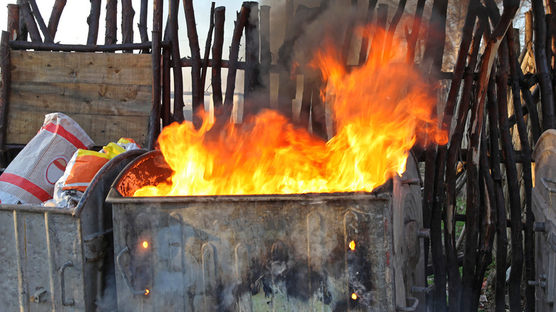 A burning dumpster