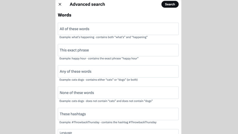 Twitter advanced search words filter