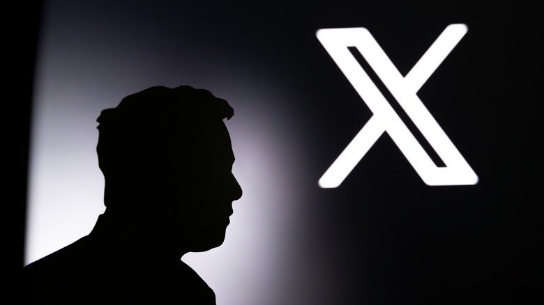 Elon Musk silhouette next to X logo