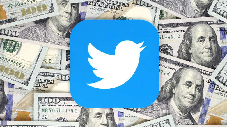 Twitter icon overlaid currency notes