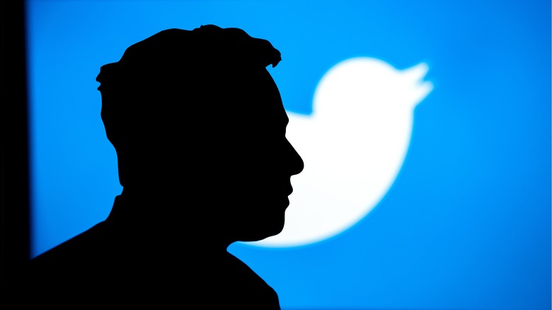 Elon Musk silhouette Twitter logo