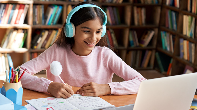 Girl studying online