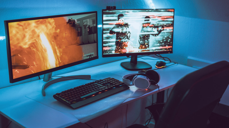 Two gaming monitors on a desk