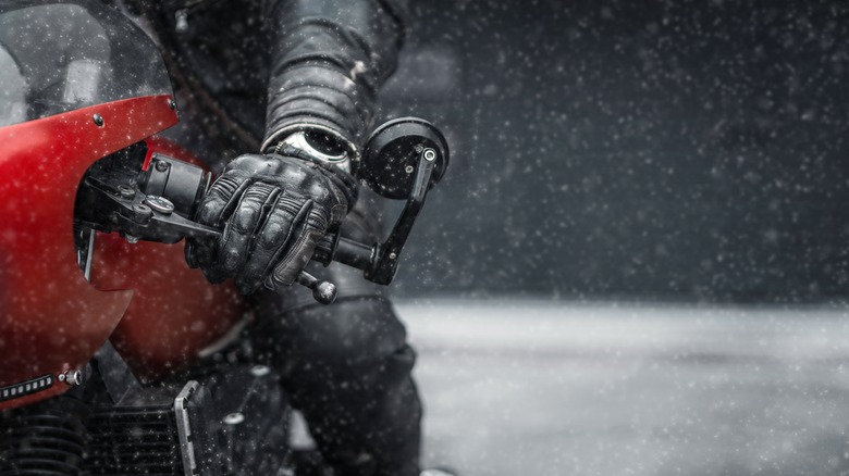 Motorcycle rider in winter gear